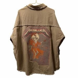 Metallica jacket up cycle distressed with studs snap up cotton